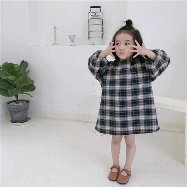 Hsenting 19 spring summer new Korean style same chic Phoenix large Plaid loose Lantern Sleeve girl's dress
