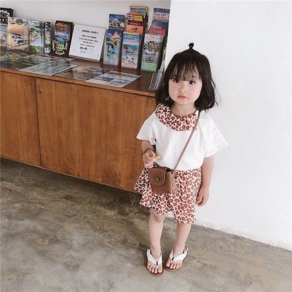 Children's caviar 2019 summer pink leopard Short S...