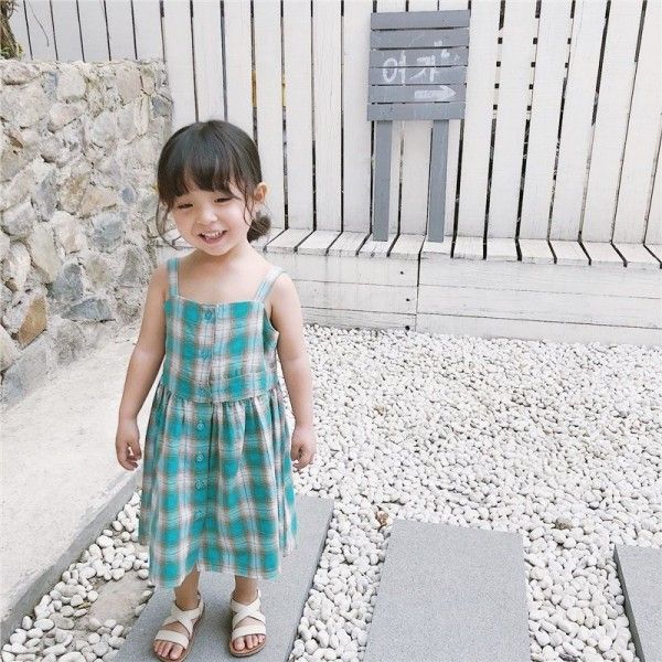 2019 caviar children's summer 0-5-year-old girl baby Plaid suspender tank top dress
