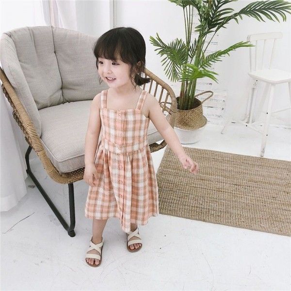 2019 caviar children's summer 0-5-year-old girl baby Plaid suspender tank top dress
