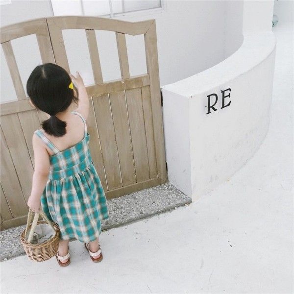 2019 caviar children's summer 0-5-year-old girl baby Plaid suspender tank top dress
