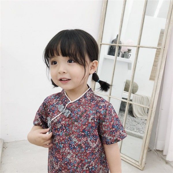 Caviar kids' 2019 summer 0-5-year-old girl's national style flower Qipao
