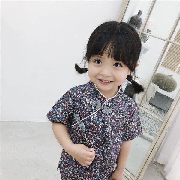 Caviar kids' 2019 summer 0-5-year-old girl's national style flower Qipao
