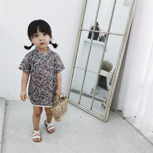 Caviar kids' 2019 summer 0-5-year-old girl's national style flower Qipao
