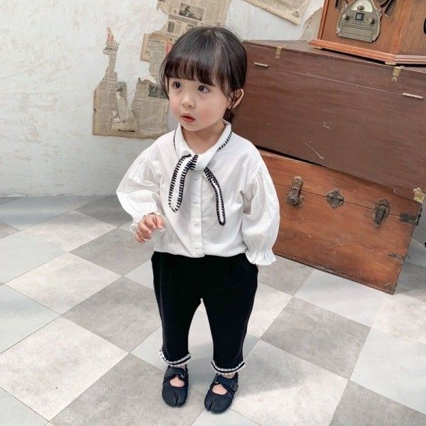 2019 caviar children's 0-5-year-old girl's jacquard embroidery collar shirt bubble sleeve cotton shirt
