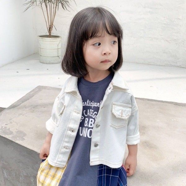 Children's caviar 2019 spring soft wide denim two color fried and washed denim coat