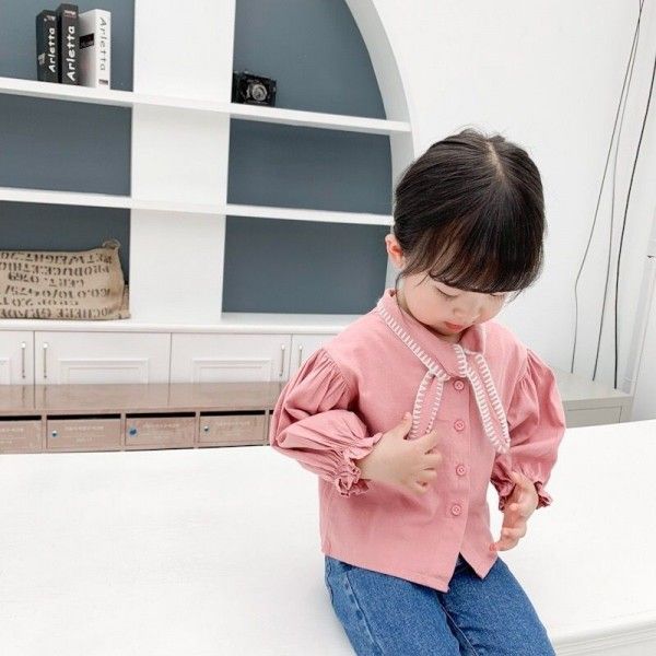 2019 caviar children's 0-5-year-old girl's jacquard embroidery collar shirt bubble sleeve cotton shirt
