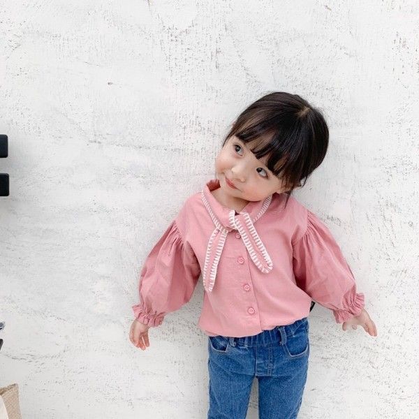 2019 caviar children's 0-5-year-old girl's jacquard embroidery collar shirt bubble sleeve cotton shirt
