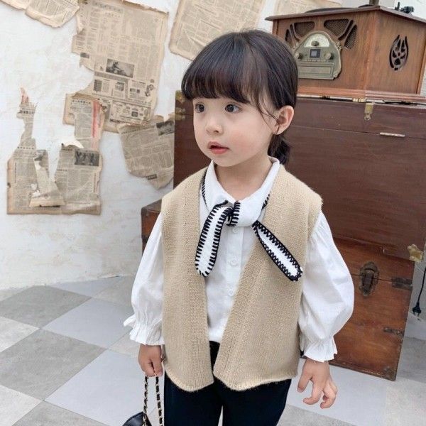 2019 caviar children's 0-5-year-old girl's jacquard embroidery collar shirt bubble sleeve cotton shirt
