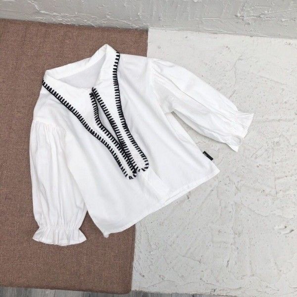 2019 caviar children's 0-5-year-old girl's jacquard embroidery collar shirt bubble sleeve cotton shirt
