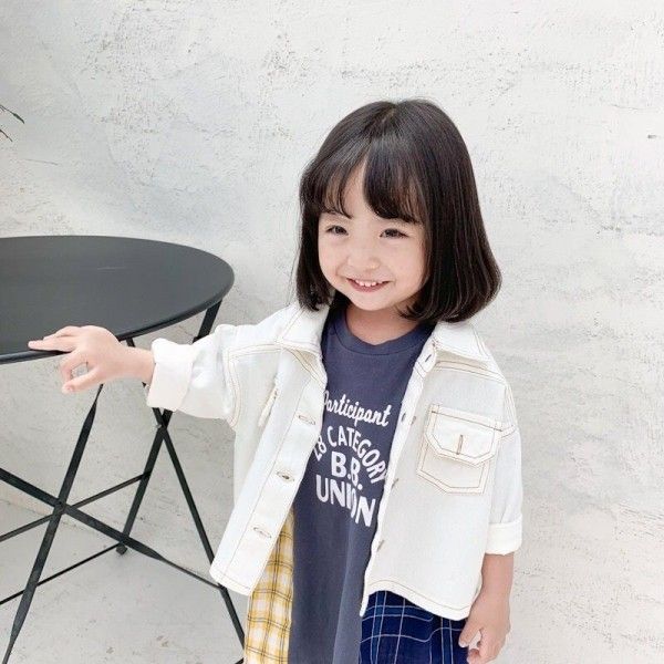 Children's caviar 2019 spring soft wide denim two color fried and washed denim coat