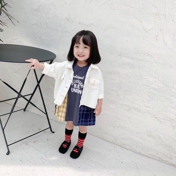 Children's caviar 2019 spring soft wide denim two color fried and washed denim coat