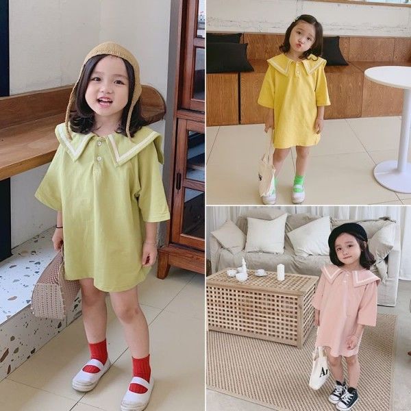 Hsenting 19 children's autumn new Korean girls' Navy style large lapel dress

