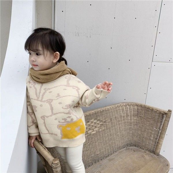 2019 winter caviar children's thickened cartoon bear high neck sweater cartoon extended sweater bottoming
