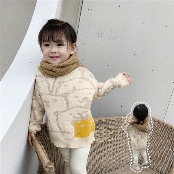 2019 winter caviar children's thickened cartoon bear high neck sweater cartoon extended sweater bottoming
