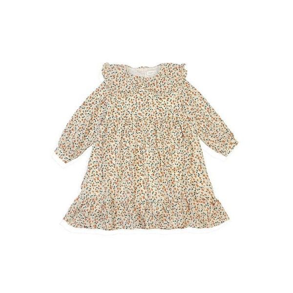 2020 spring children's new Korean girls' warm oil contrast Chiffon floral long sleeve dress with lining hair substitute