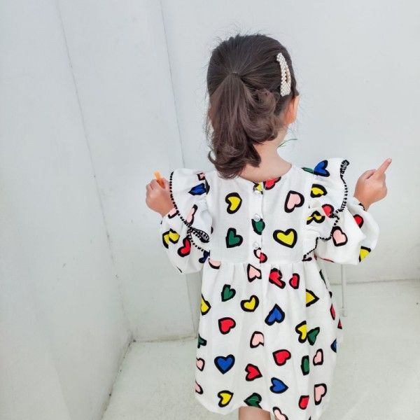 2020 jamini children's clothing spring and summer new girls' small and medium-sized children's colorful love printing lace collar dress
