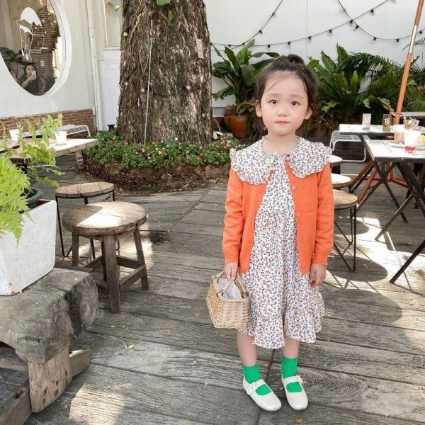 2020 spring children's new Korean girls' warm oil contrast Chiffon floral long sleeve dress with lining hair substitute