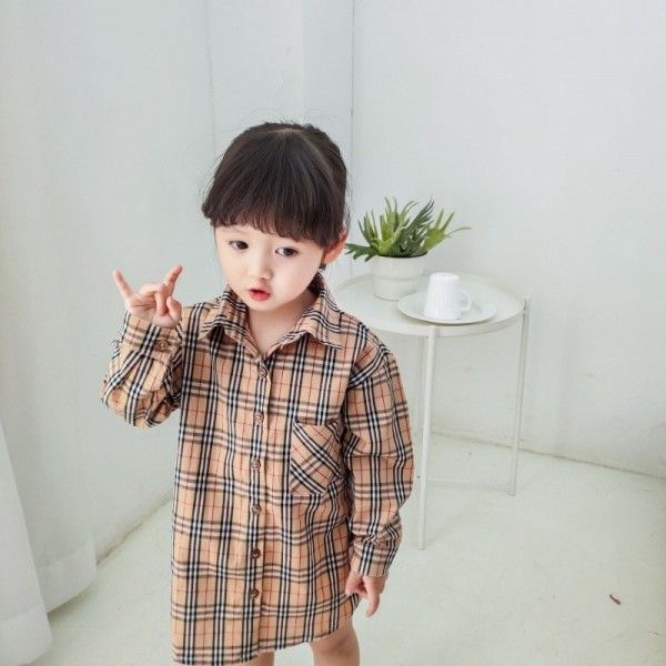 Jmn 2020 children's spring and summer new parent-child plaid shirt skirt middle and small girls' Korean version dress leisure

