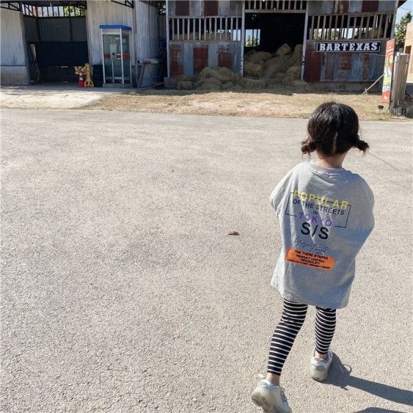 Hsenting 2020 spring children's new Korean girls long letter long sleeve T-shirt skirt
