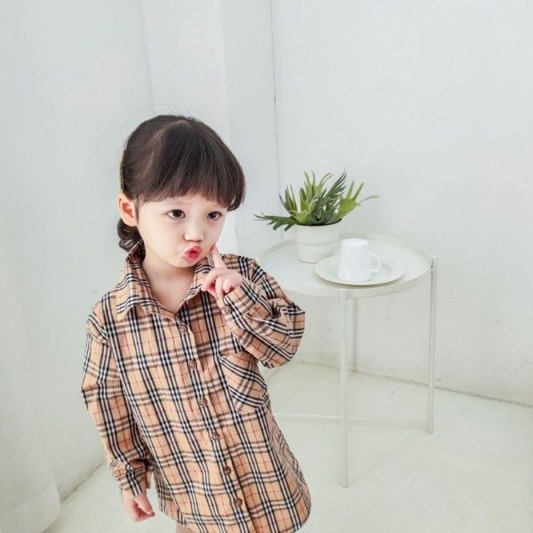 Jmn 2020 children's spring and summer new parent-child plaid shirt skirt middle and small girls' Korean version dress leisure
