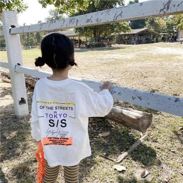 Hsenting 2020 spring children's new Korean girls long letter long sleeve T-shirt skirt
