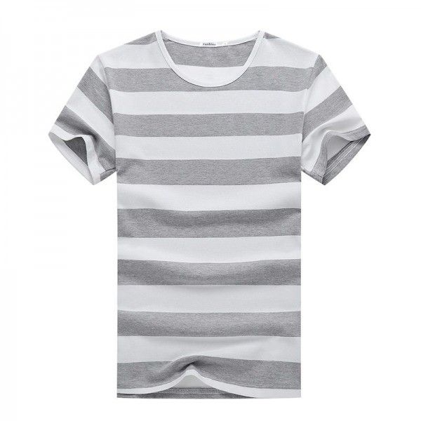 2020 summer men's short sleeve t-shirt men's simple round neck large stripe Korean men's fashion top manufacturer direct sales
