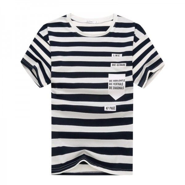 Spring and summer 2020 men's short sleeve T-shirt youth stripe T-shirt loose trend men's clothing factory direct sales
