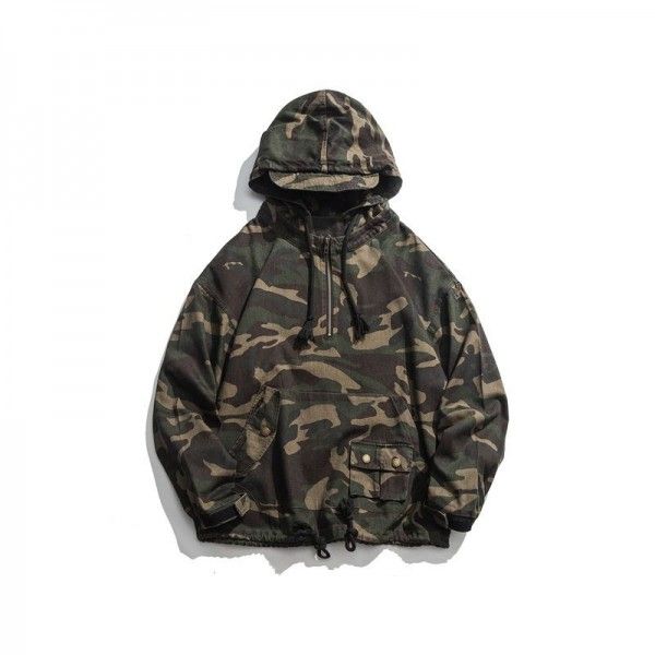 Tooling jacket men's 2019 spring new camouflage Japanese fashion brand loose hooded coat men's casual fashion coat
