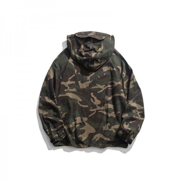 Tooling jacket men's 2019 spring new camouflage Japanese fashion brand loose hooded coat men's casual fashion coat
