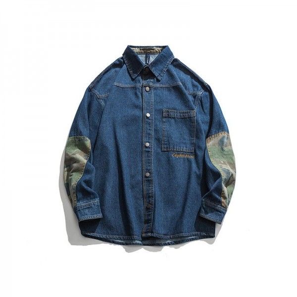Fall 2019 new camouflage denim jacket American back letter embroidery loose Lapel coat men's fashion
