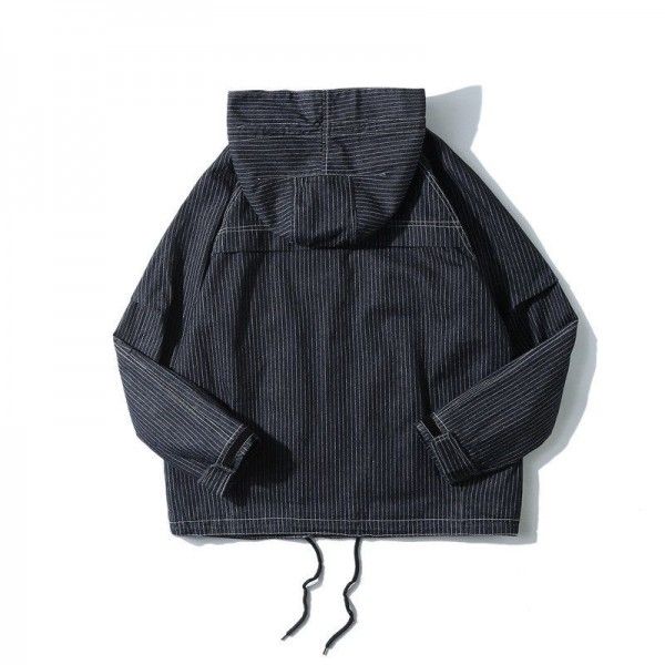 Spring 2020 Japanese retro work Stripe Jacket men's work hooded loose ins fashion casual coat
