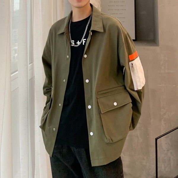 Urban men's wear  new trend in spring and autumn 2020 ins Multi Pocket Hong Kong Style loose coat men's casual jacket
