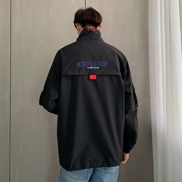 Urban men's wear  2020 spring new ins fashion brand stand collar Pullover Jacket Hong Kong Style loose casual men's coat
