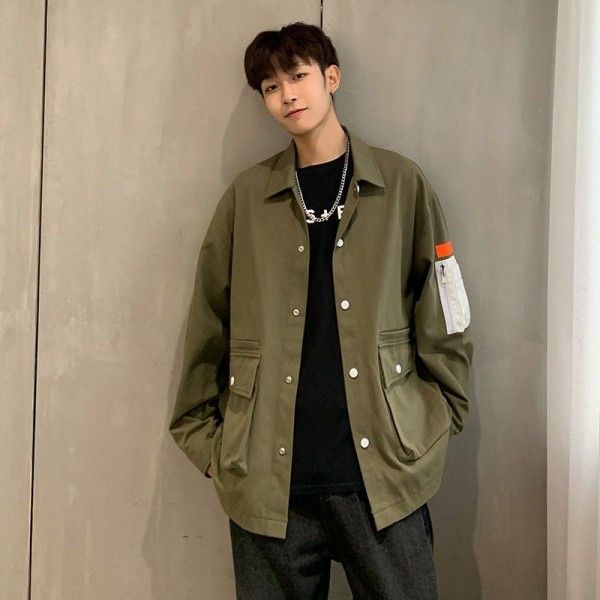 Urban men's wear  new trend in spring and autumn 2020 ins Multi Pocket Hong Kong Style loose coat men's casual jacket
