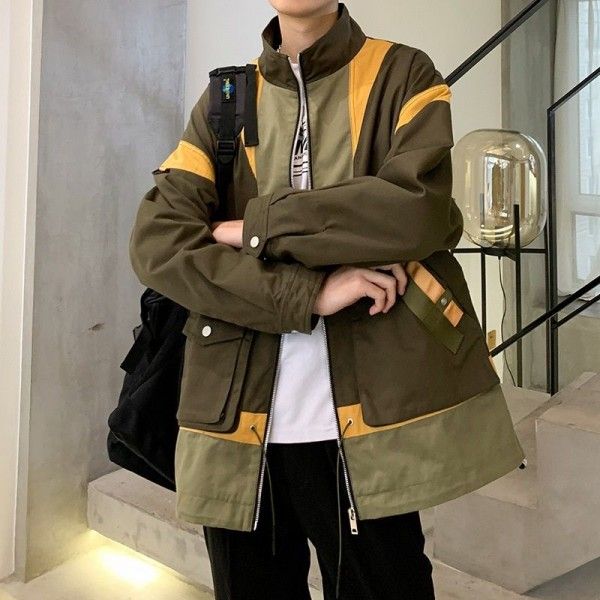 Urban men's wear  spring and autumn 2020 new Hong Kong Style ins collar loose coat men's Multi Pocket casual jacket men
