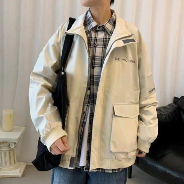 Spring 2020 South Korean relaxed Hong Kong style leisure sports men's jacket cardigan with fashion brand jacket men's top
