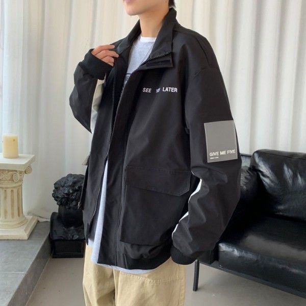 Spring 2020 South Korean relaxed Hong Kong style leisure sports men's jacket cardigan with fashion brand jacket men's top
