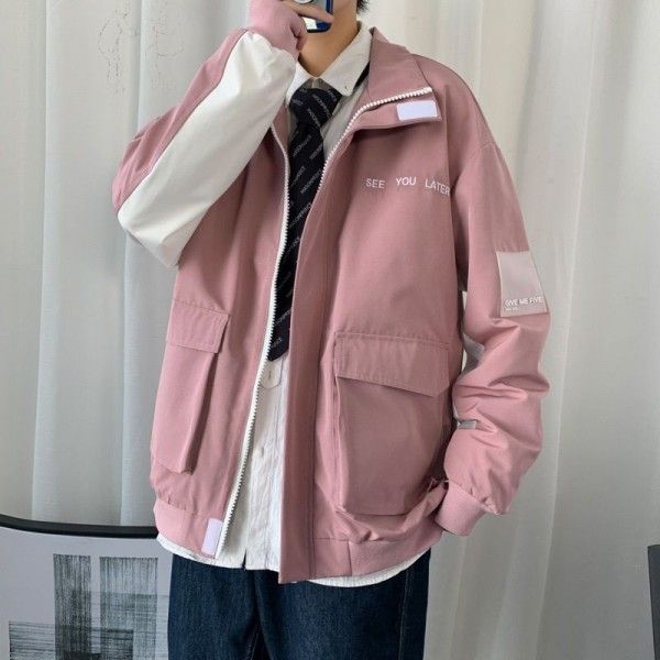 Spring 2020 South Korean relaxed Hong Kong style leisure sports men's jacket cardigan with fashion brand jacket men's top
