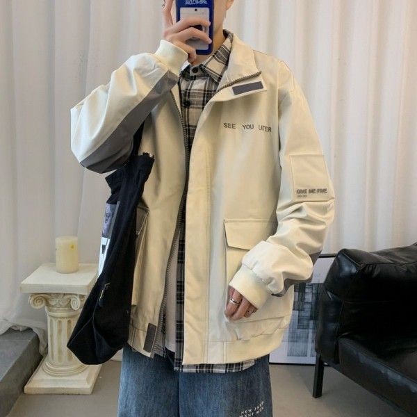 Spring 2020 South Korean relaxed Hong Kong style leisure sports men's jacket cardigan with fashion brand jacket men's top
