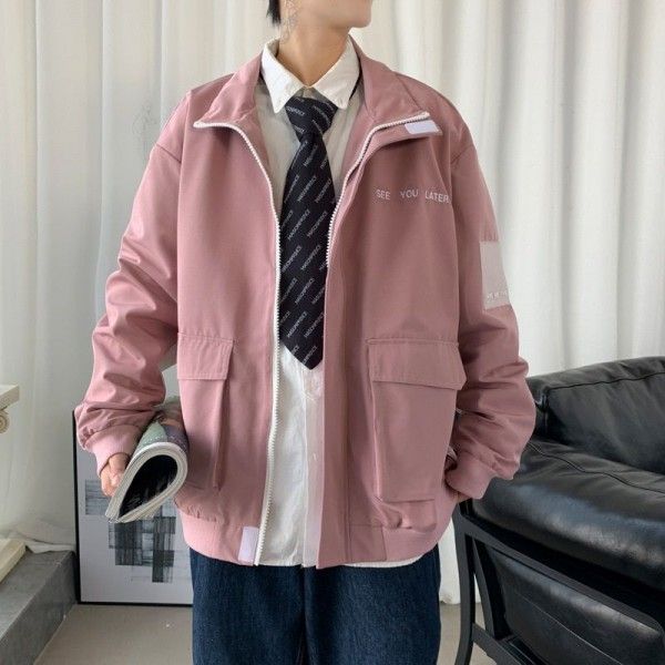 Spring 2020 South Korean relaxed Hong Kong style leisure sports men's jacket cardigan with fashion brand jacket men's top
