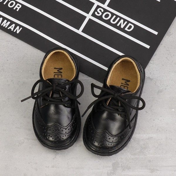 Spring and autumn boys' and girls' students' black leather shoes and leather children's shoes
