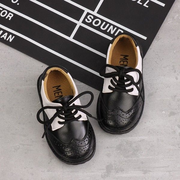 Spring and autumn boys' and girls' students' black leather shoes and leather children's shoes
