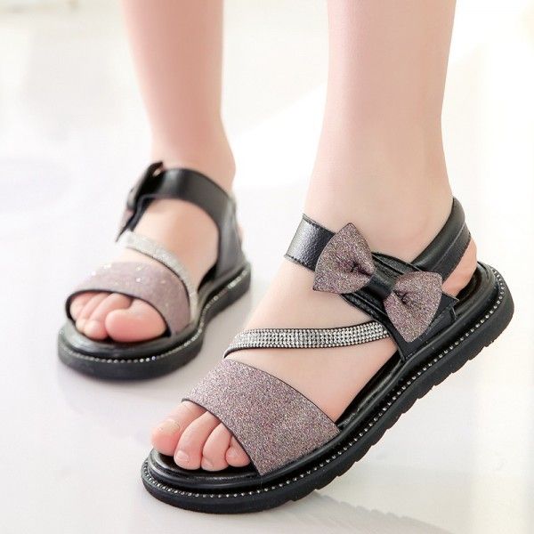 Children's leather sandals 2020 summer new Sequin ...