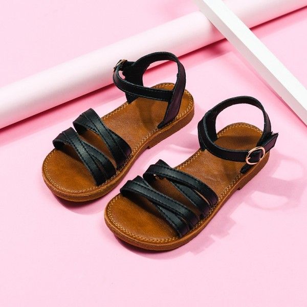 Girls' fashion little girls' sandals 2019 summer new children's leather soft sole shoes student princess shoes
