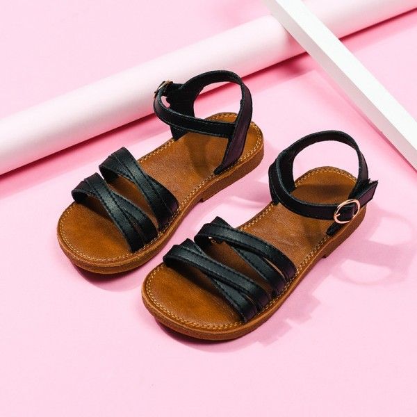 Girls' fashion little girls' sandals 2019 summer new children's leather soft sole shoes student princess shoes
