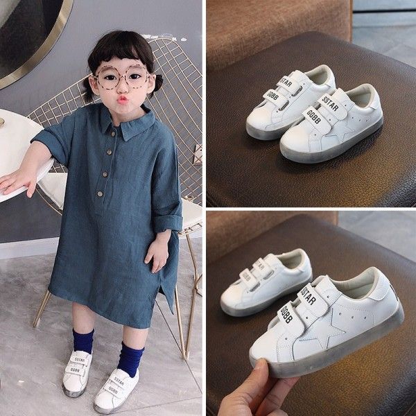 New men's and women's children's used casual shoes leather color magic stick rubber antiskid dirty little white shoes
