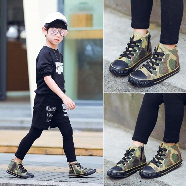 20 cool camouflage high top children's canvas shoes boys girls shoes lace up school field military training cloth shoes wholesale
