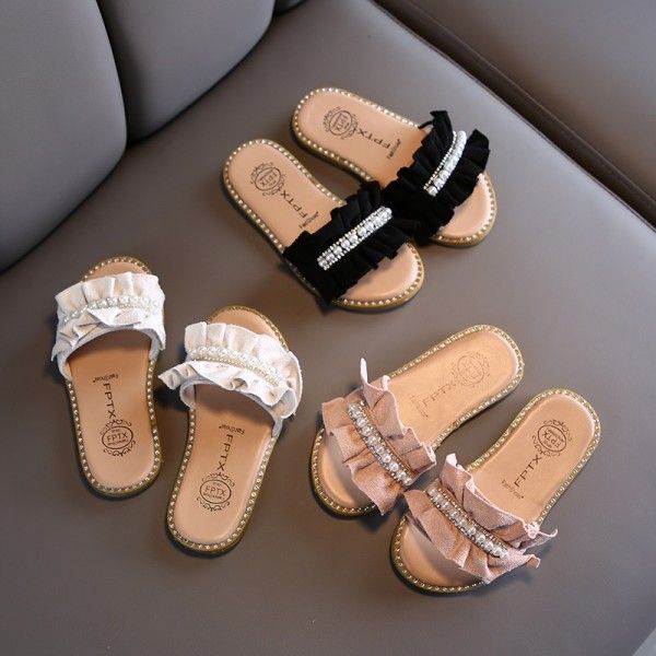 2020 summer new children's slippers Korean pearl g...