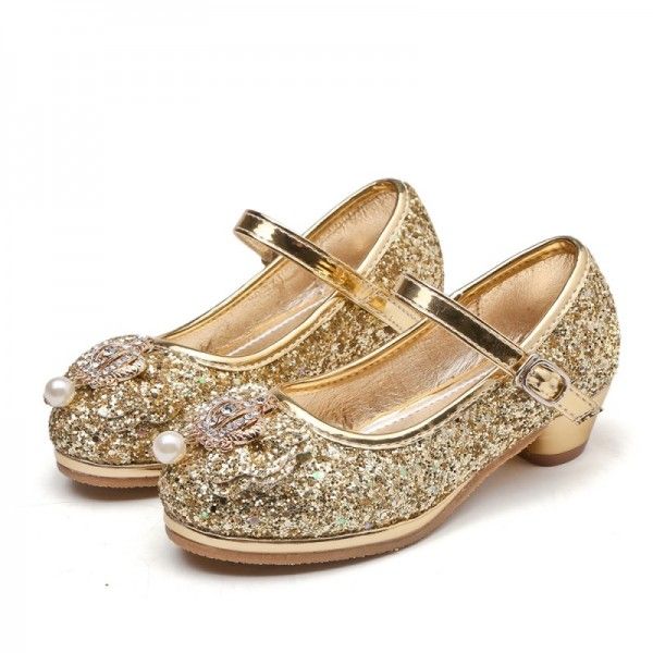 Spring and autumn Korean version of little high-heeled girl's shoes children's Sequin dress single shoes new little girl performance princess shoes
